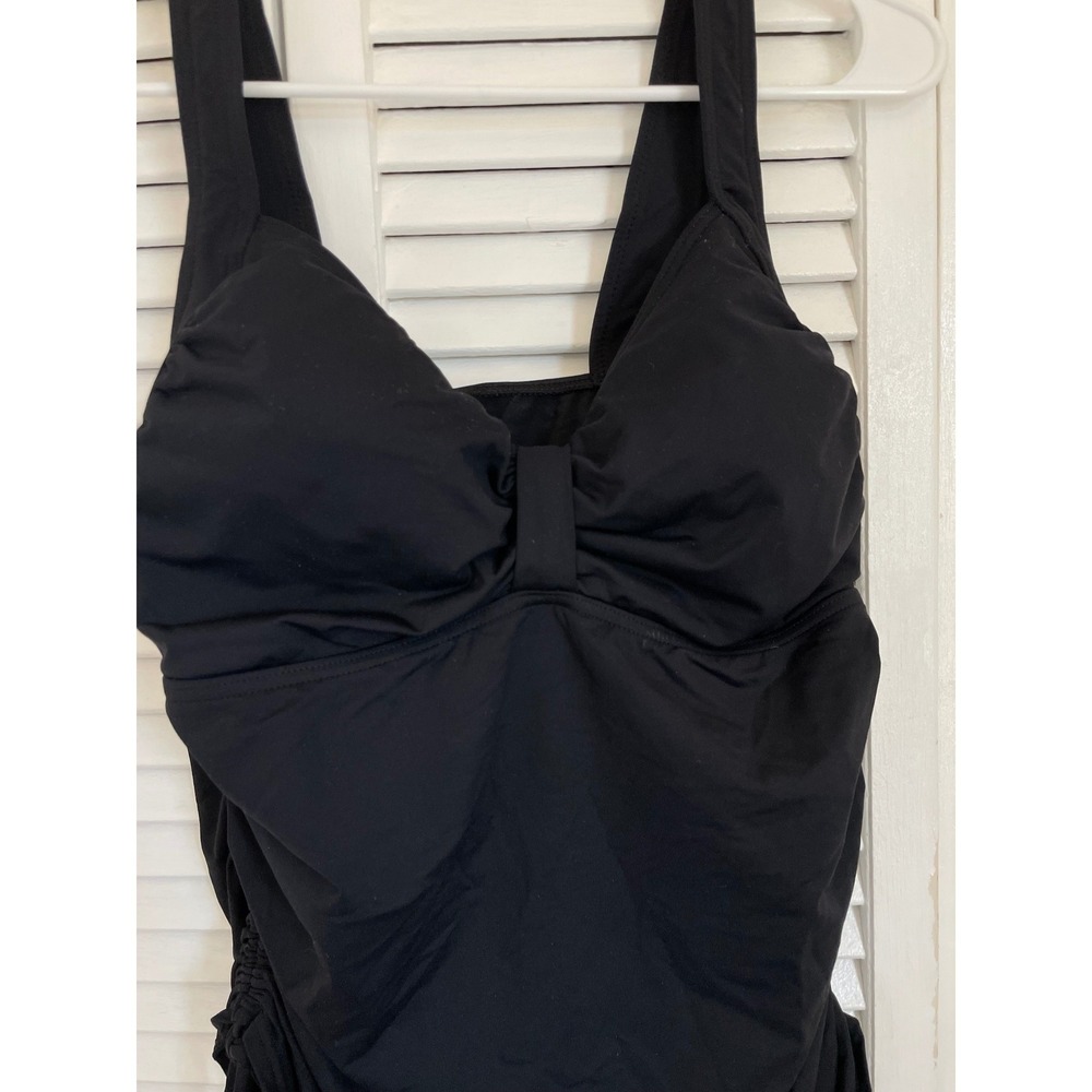Lands End Black Ruched Tankini Swim Top Women 14L Sweetheart Neck Side Ties - Picture 3 of 6